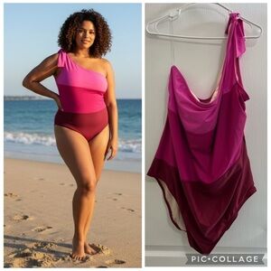 Aqua Couture Pink and Red One-Shoulder Swimsuit size 3X